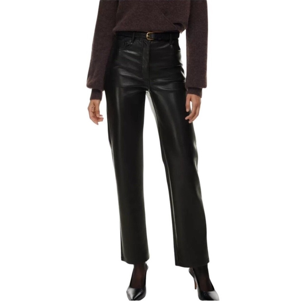 Aritzia Wilfred Melina Faux Leather Pants Women 2 Black Straight Leg‎ High Rise